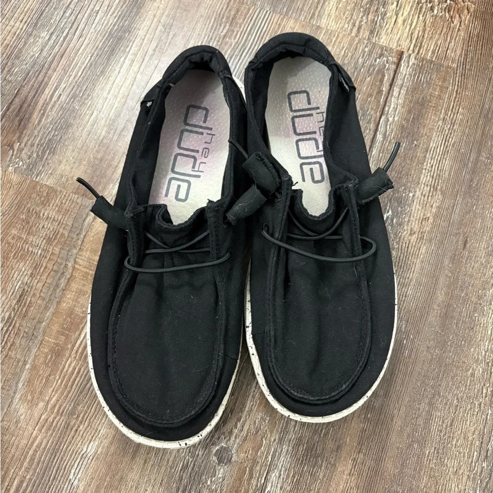 Hey Dude Black Canvas Slip-On Loafers with White Trim